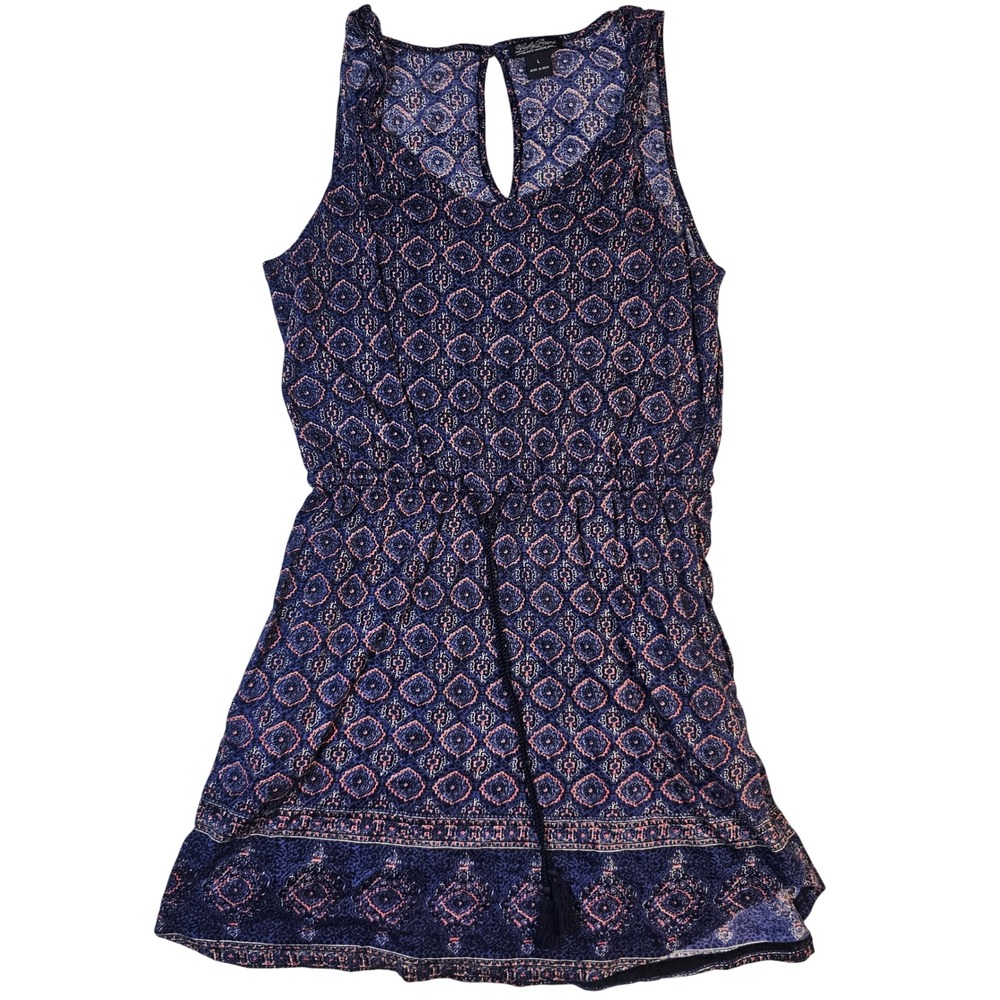 Lucky Brand Navy Blue Geometric Medallion Tassel Mini Dress Large